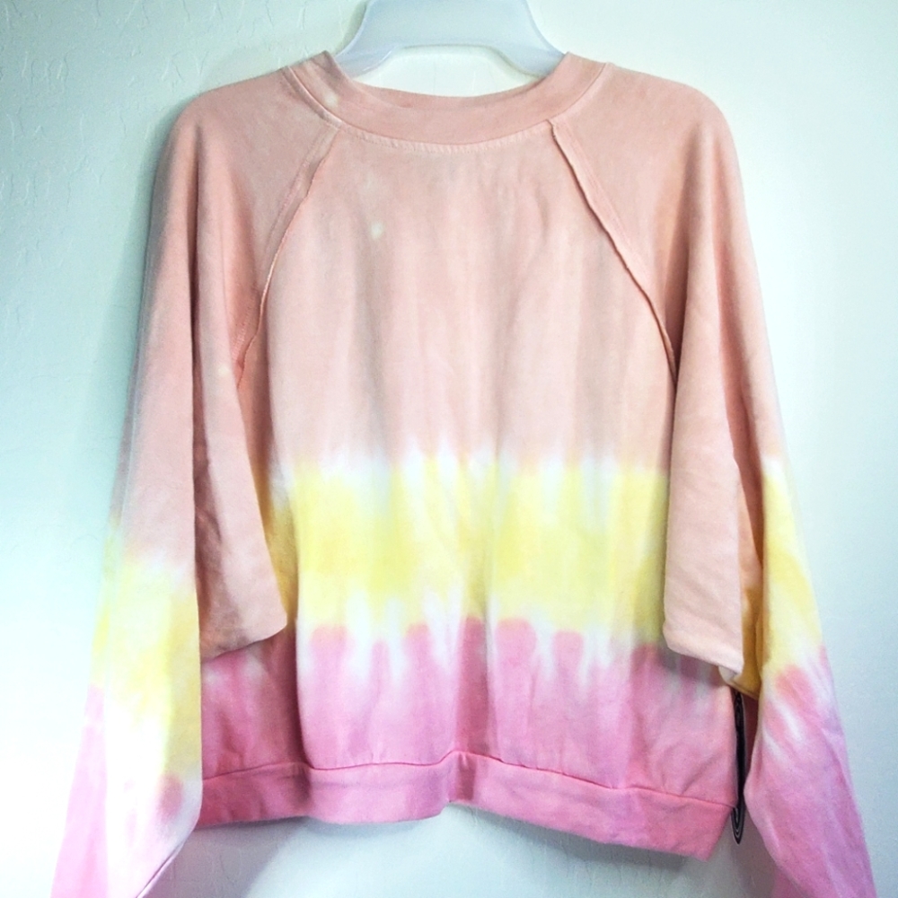 Scoop Women's Raglan Coral Yellow Tie Dye Sweatshirt Size M Brand New